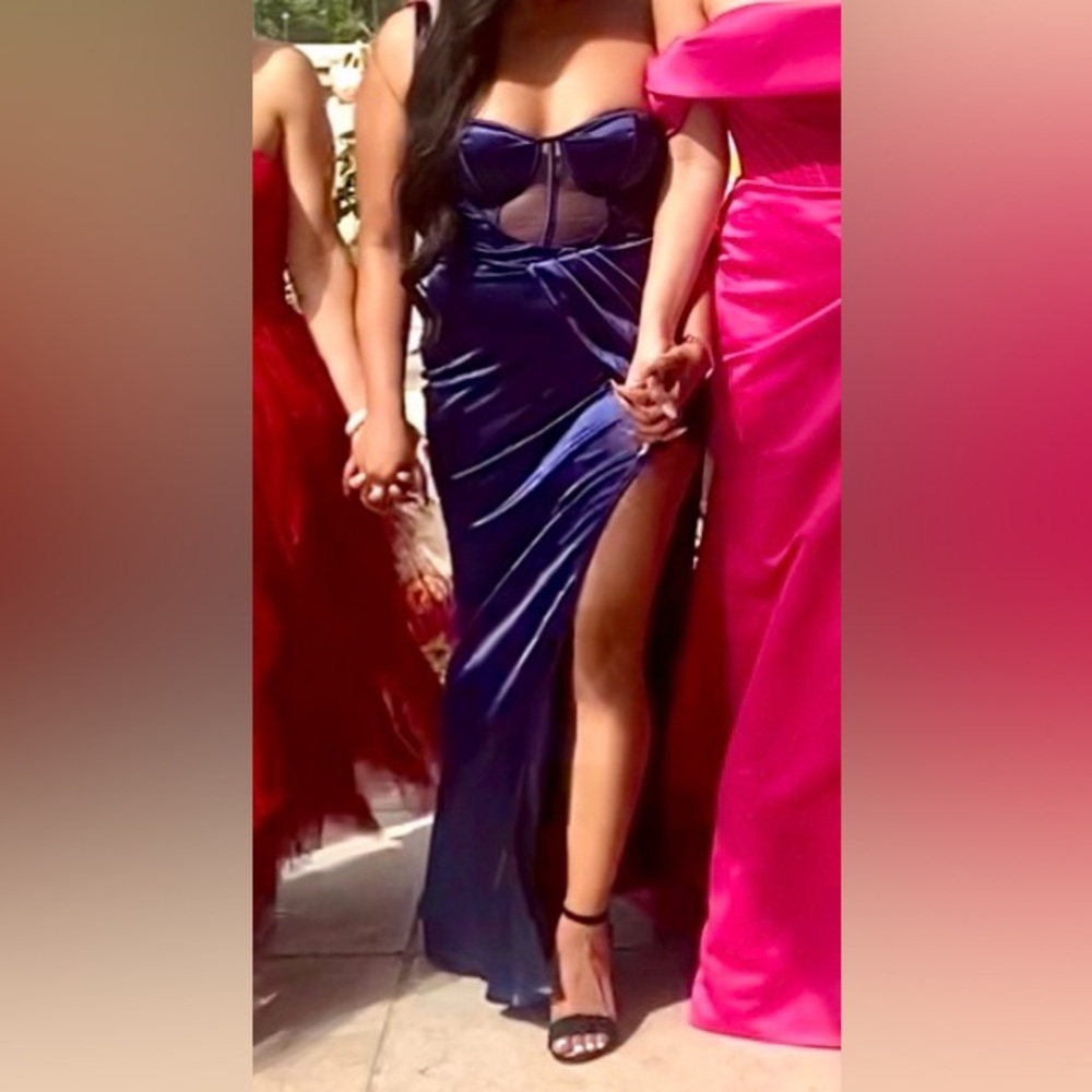 Windsor Navy Satin Maxi Dress - Picture 2 of 2